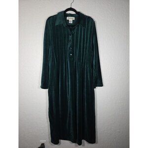 Vintage 90s Appleseed’s Button Front Emerald Maxi Long Sleeve Velvet Dress XL